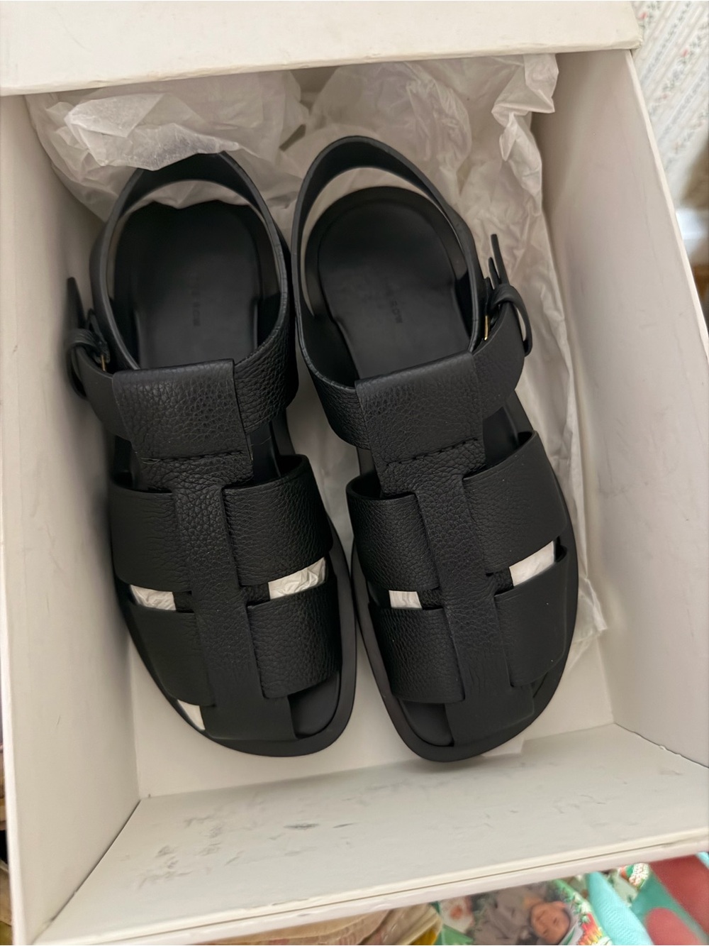 The Row Black Leather Fisherman-Style Sandals